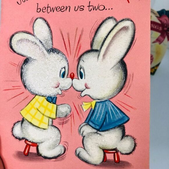 vintage 60s greeting cards lot of 4 duck bunny dog feathers and glitter crafts - Picture 5 of 9